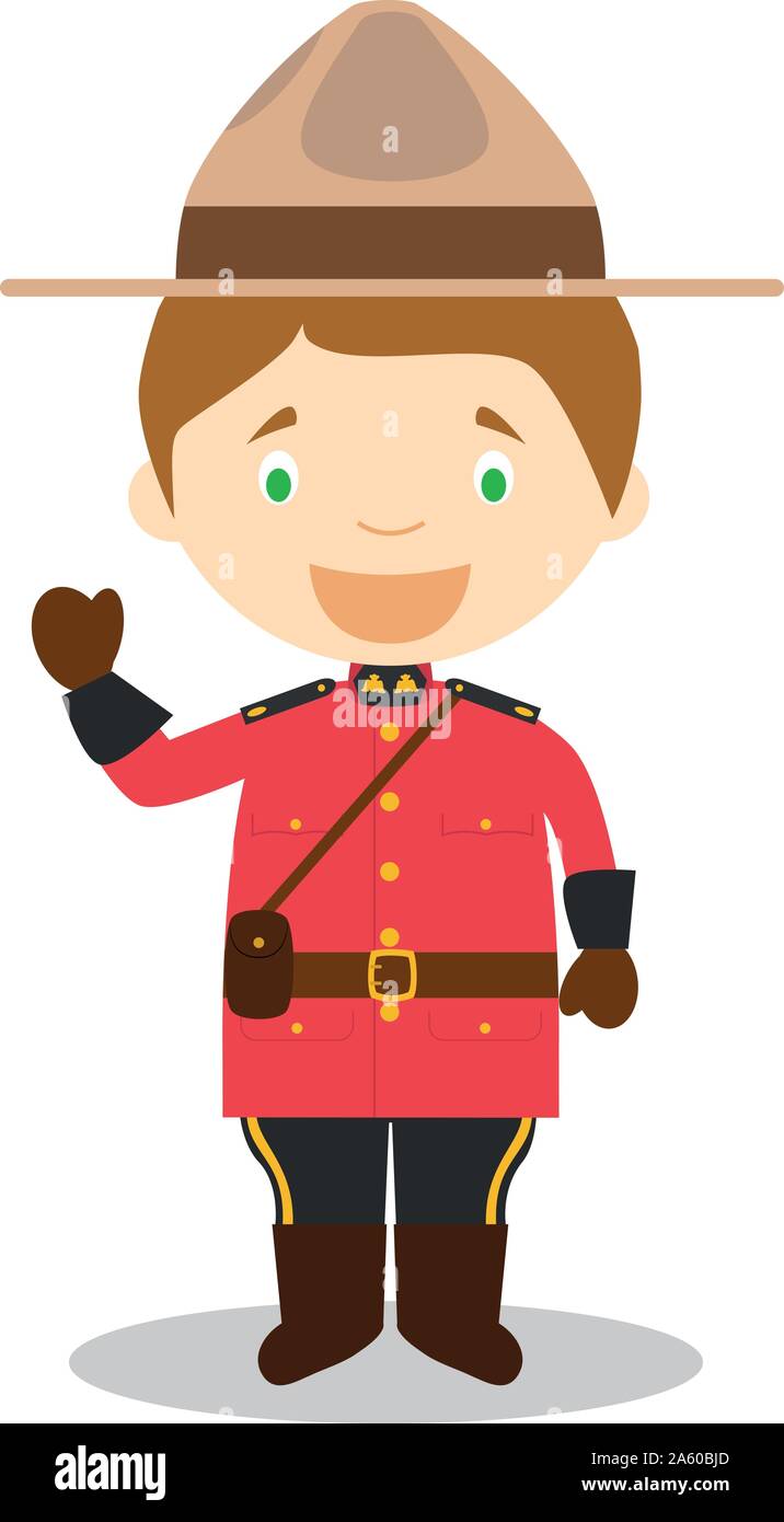 Personnage de Canada habillé de manière traditionnelle comme un policier à cheval. Vector Illustration. Les enfants du monde. Illustration de Vecteur