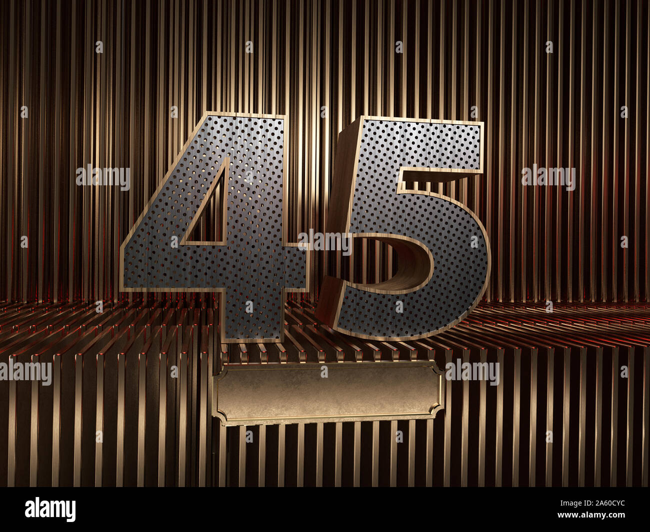 Numéro 45 (numéro quarante-cinq), perforé de petits trous sur l'arrière-plan de pièces métalliques avec la tablette pour personnalisé inscriptions. Illustr 3D Banque D'Images