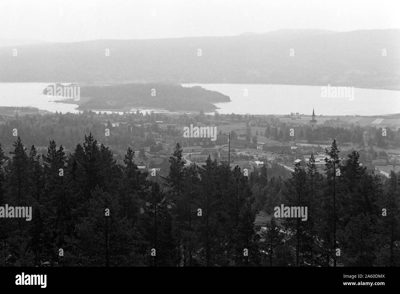Aussicht auf Siljansnäs, Schweden, 1969. Vue de la Suède, 1969, Siljansnäs. Banque D'Images