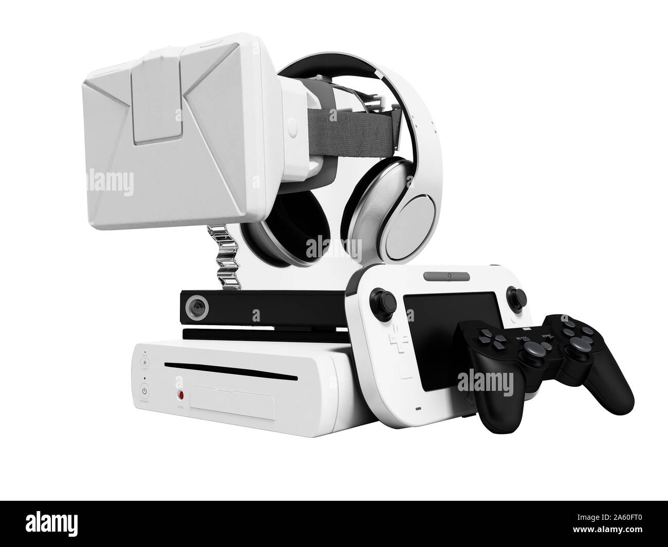 Série de jeux vidéo console portable appareil photo pour jouer avec un  casque et lunettes de réalité virtuelle sur le stand 3D render sur fond  blanc aucune ombre Photo Stock - Alamy