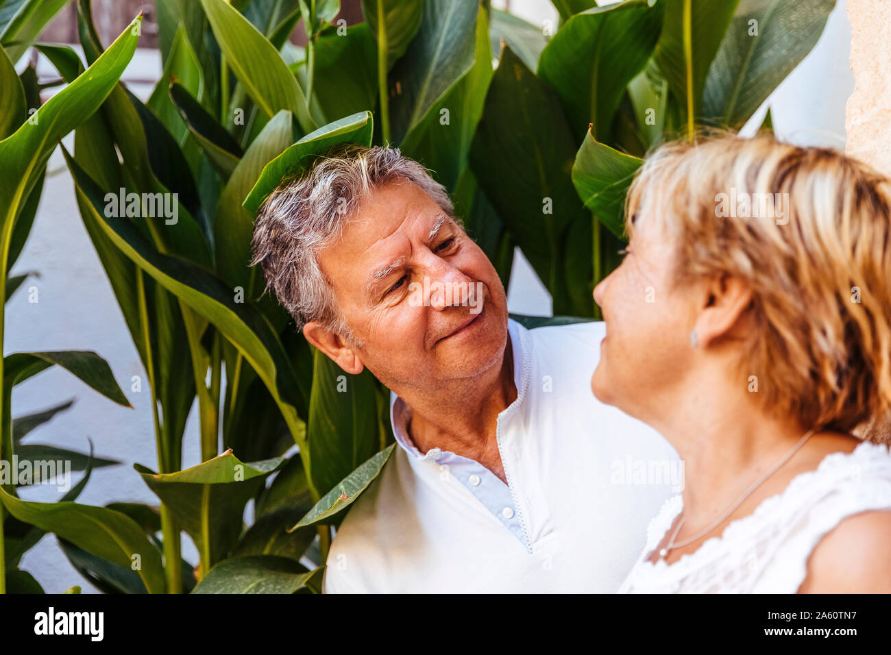 Portrait of smiling senior couple outdoors Banque D'Images