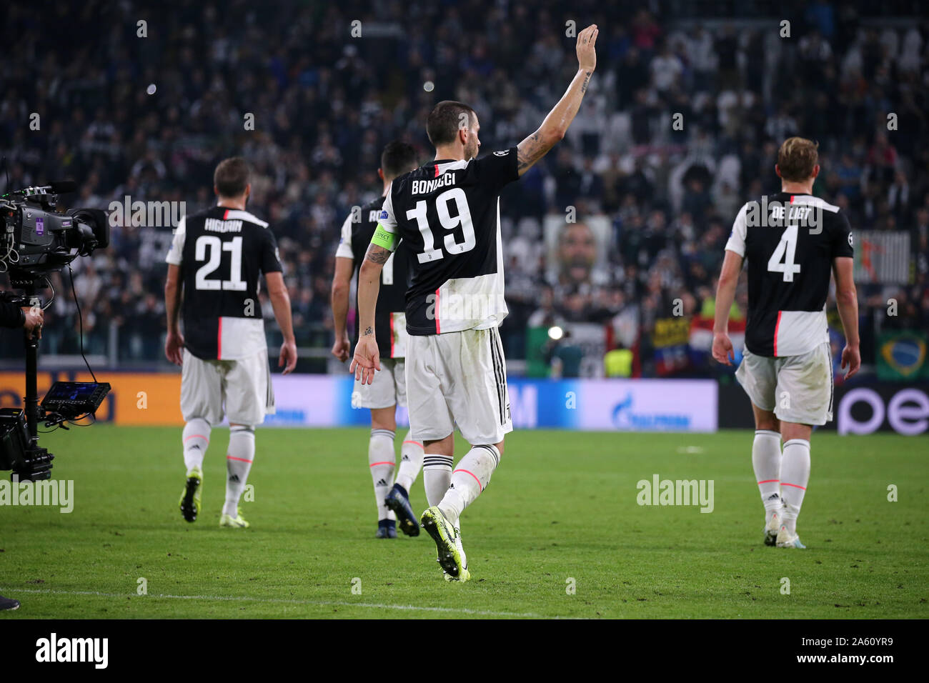 Torino, Italie. Le 21 octobre 2019 . Ligue des Champions Groupe D . La Juventus FC vs FC Lokomotiv Moskva. Leonardo Bonucci de la Juventus FC. Banque D'Images