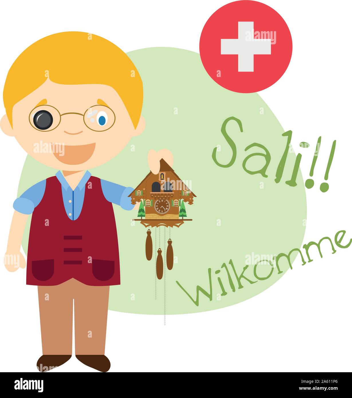 Vector illustration du personnage de dire bonjour et bienvenue en allemand  de Suisse Image Vectorielle Stock - Alamy