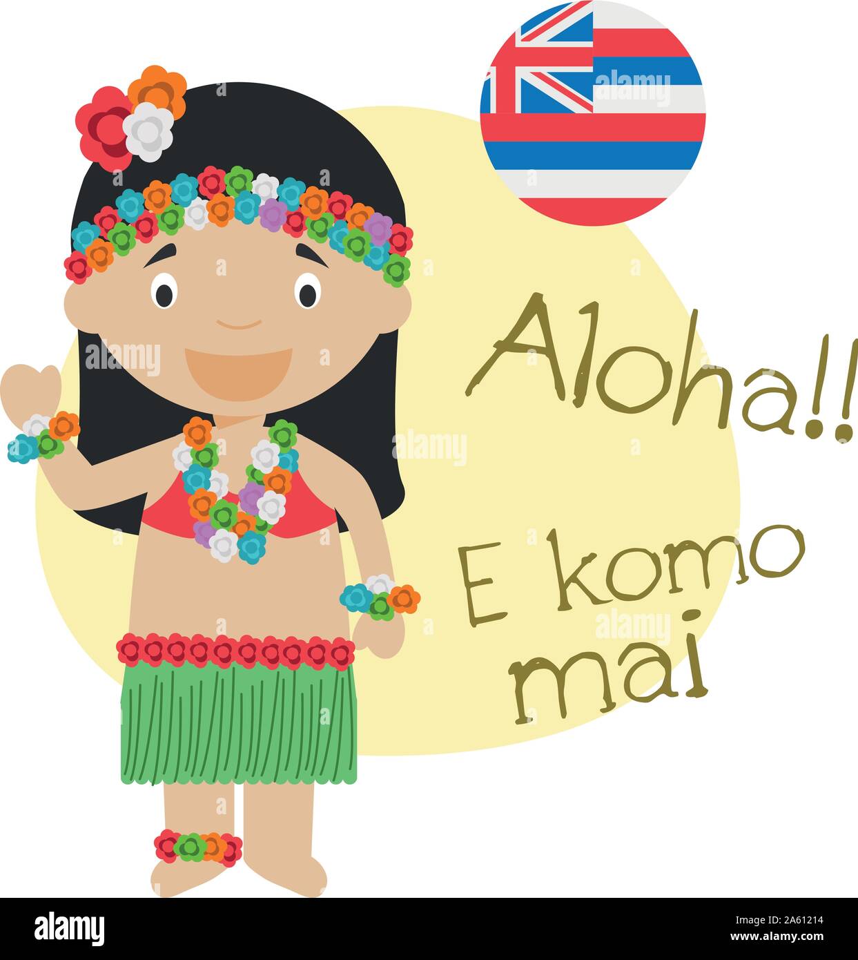 Vector illustration du personnage de dire bonjour et bienvenue dans Hawaiian Illustration de Vecteur