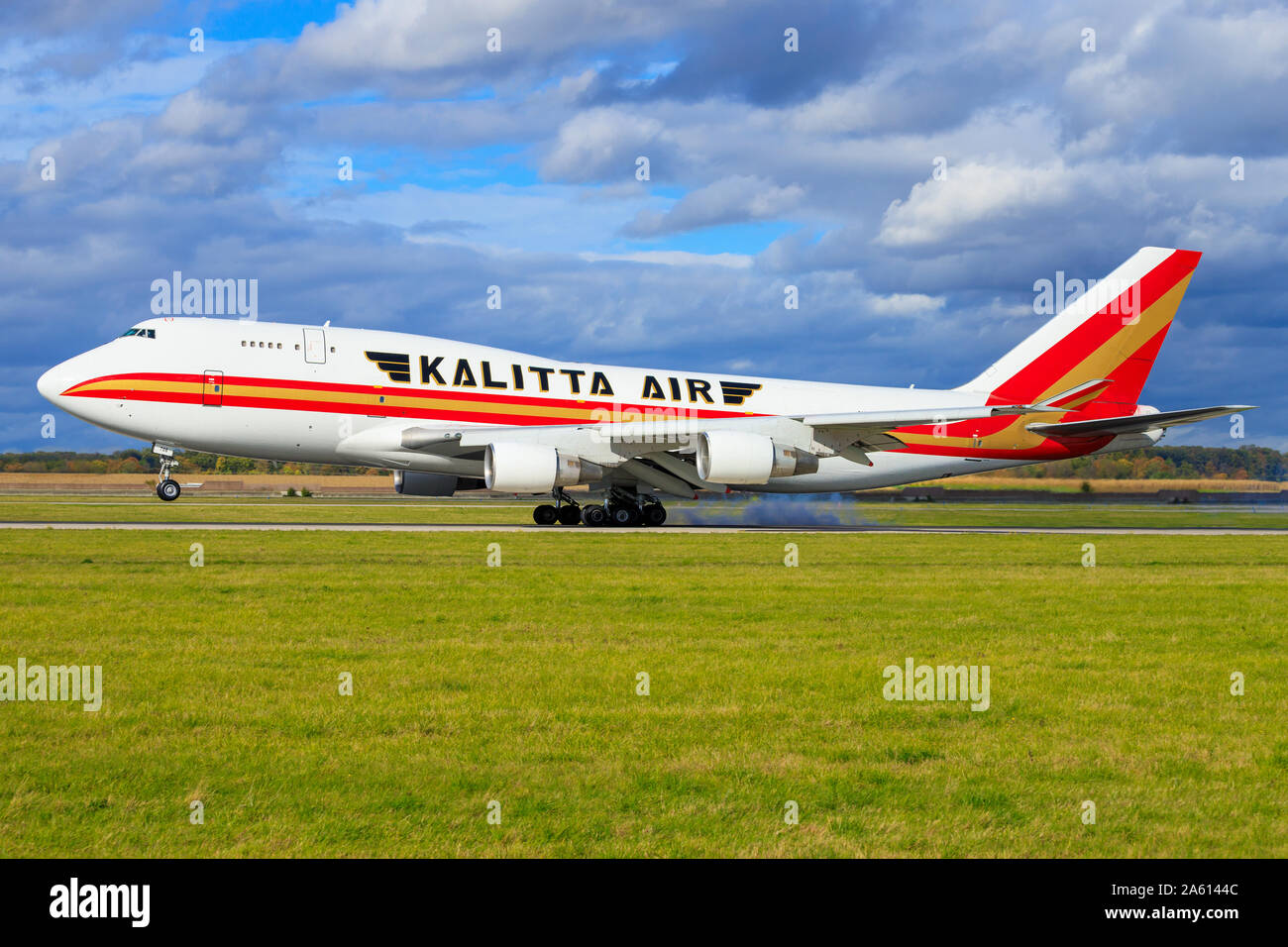 Stuttgart/Allemagne, 22 Septembre 2019 : un Boeing 747 de Kalitta à l'aéroport de Stuttgart. Banque D'Images