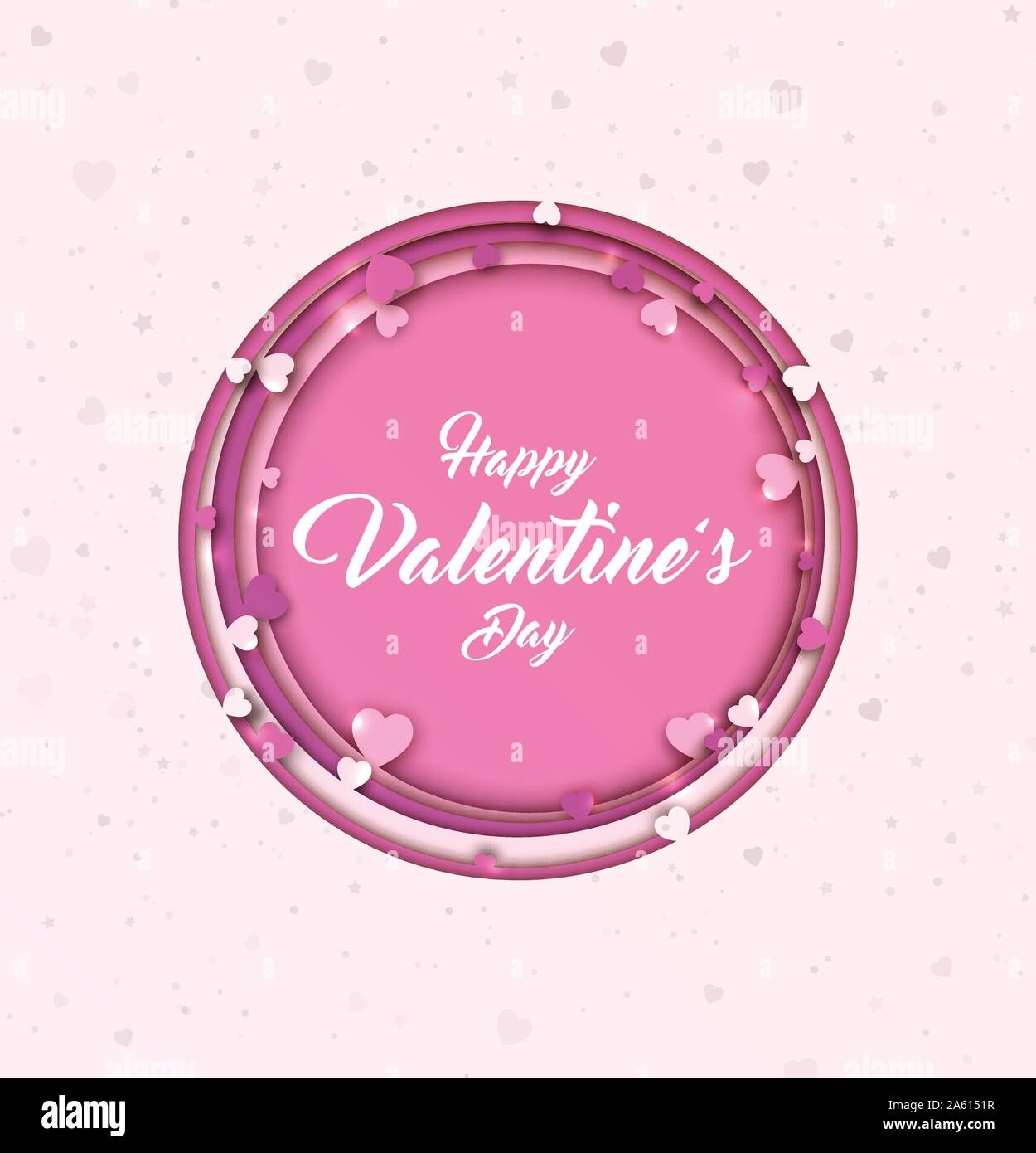 Happy Valentines Day poster. Belle carte de souhaits pour les vacances et jour de fête des amoureux. Jolie carte postale avec des formes en papier multicouche coloré wi Illustration de Vecteur