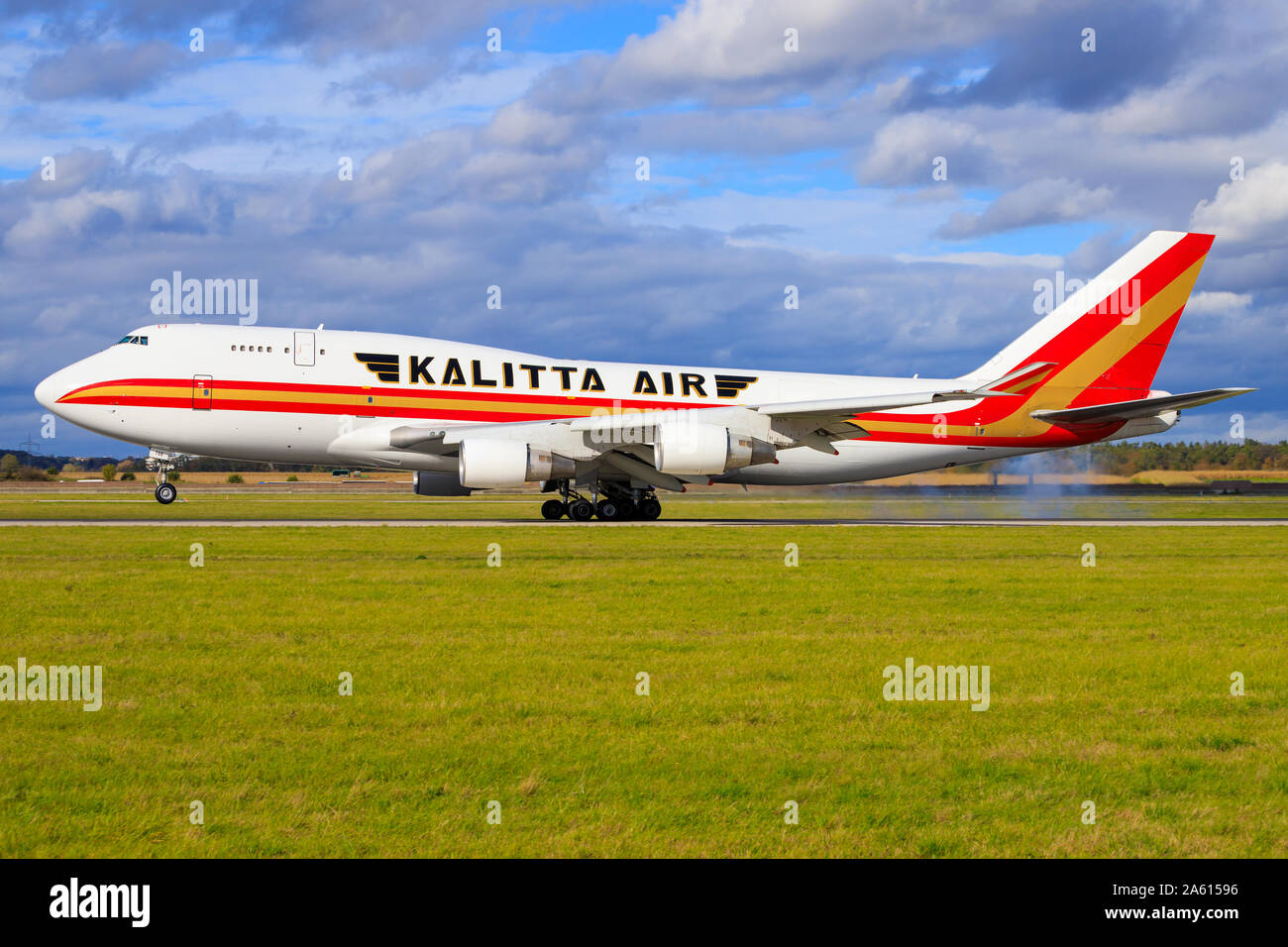 Stuttgart/Allemagne, 22 Septembre 2019 : un Boeing 747 de Kalitta à l'aéroport de Stuttgart. Banque D'Images