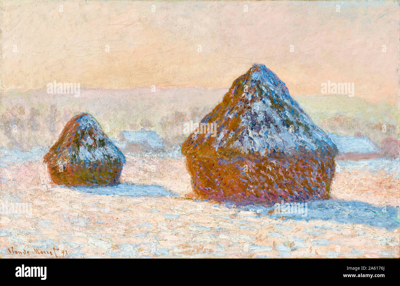 Claude Monet, Effet de neige, Wheatstacks, matin, peinture, 1891 Banque D'Images