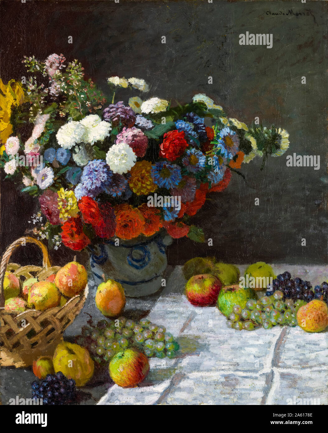 Claude Monet, Nature morte avec fleurs et fruits, peinture, 1869 Banque D'Images