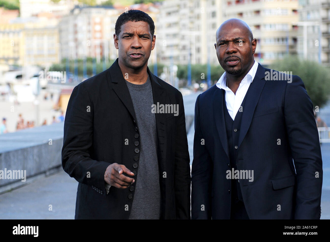 Denzel Washington et Antoine Fuqua assister à une séance de photos pour le film 'l' equalizer (crédit Image : © Julen Pascual Gonzalez) Banque D'Images