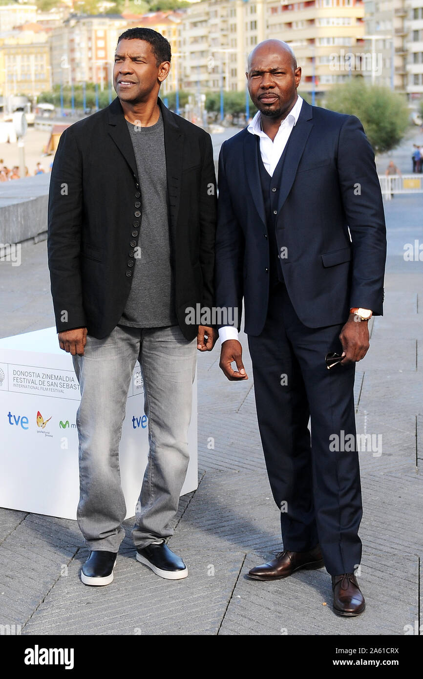 Denzel Washington et Antoine Fuqua assister à une séance de photos pour le film 'l' equalizer (crédit Image : © Julen Pascual Gonzalez) Banque D'Images