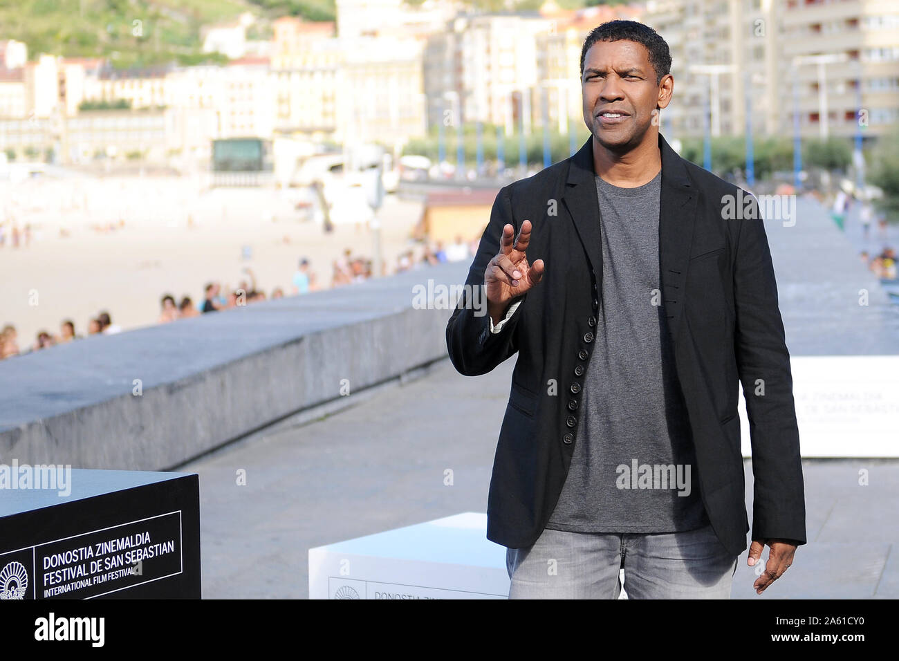 Denzel Washington assiste à une séance de photos pour le film 'l' equalizer (crédit Image : © Julen Pascual Gonzalez) Banque D'Images