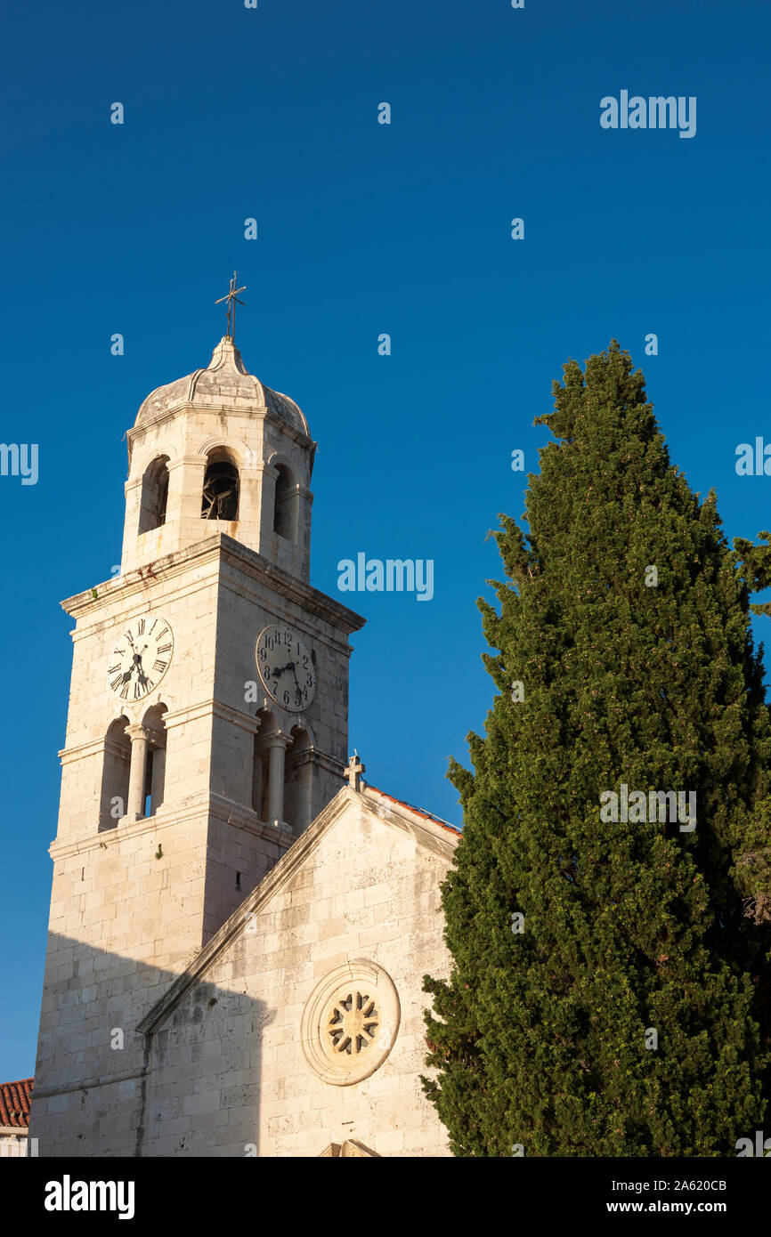 Clocher de la Saint-Nicolas, église, Cavtat, Dubrovnik-Neretva, Croatie Banque D'Images