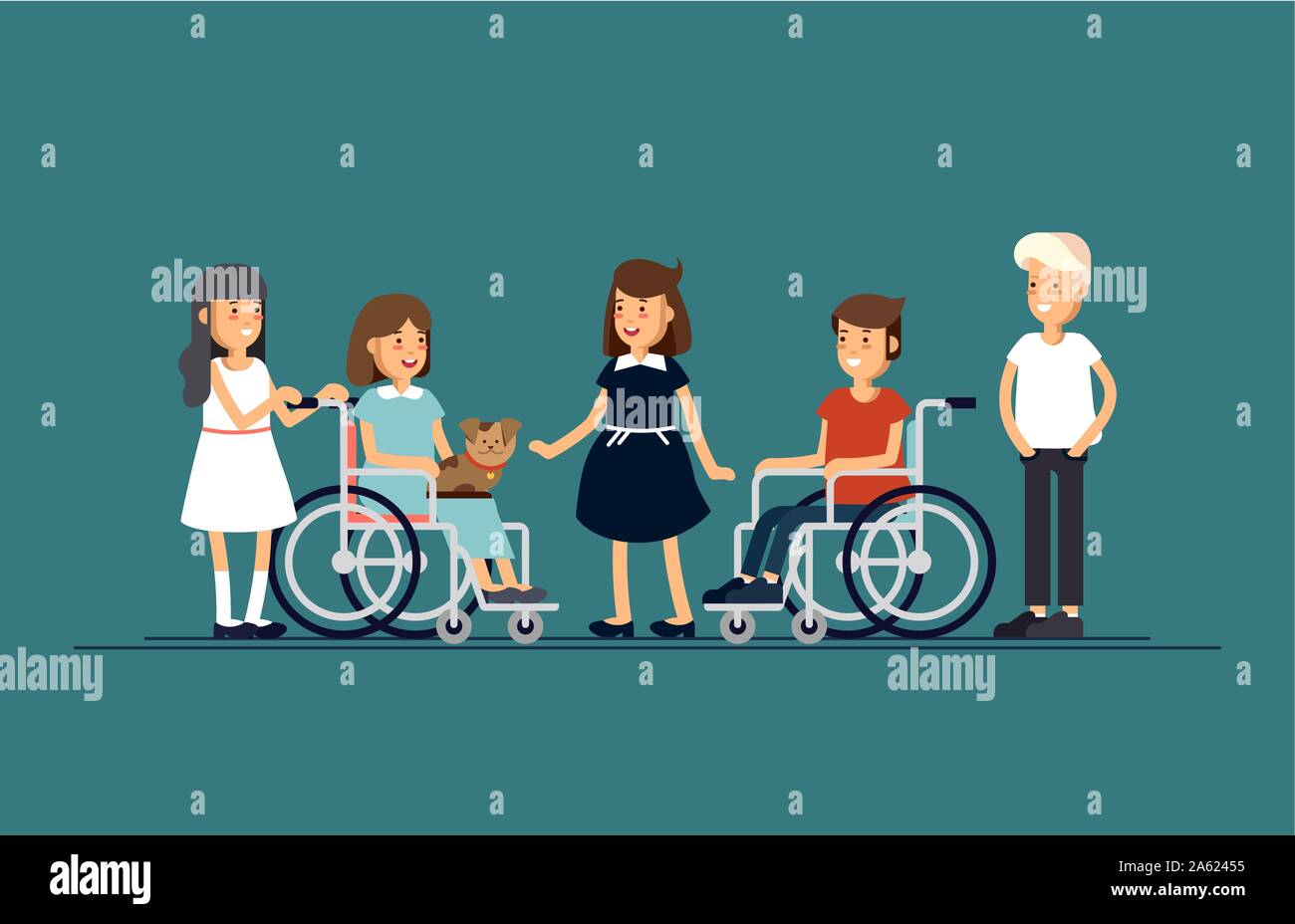 Groupe d'enfants heureux et de communiquer les uns avec les autres et à jouer ensemble. Prendre soin de l'enfant handicapé de concept. Iilustration et garçon télévision vecteur Illustration de Vecteur