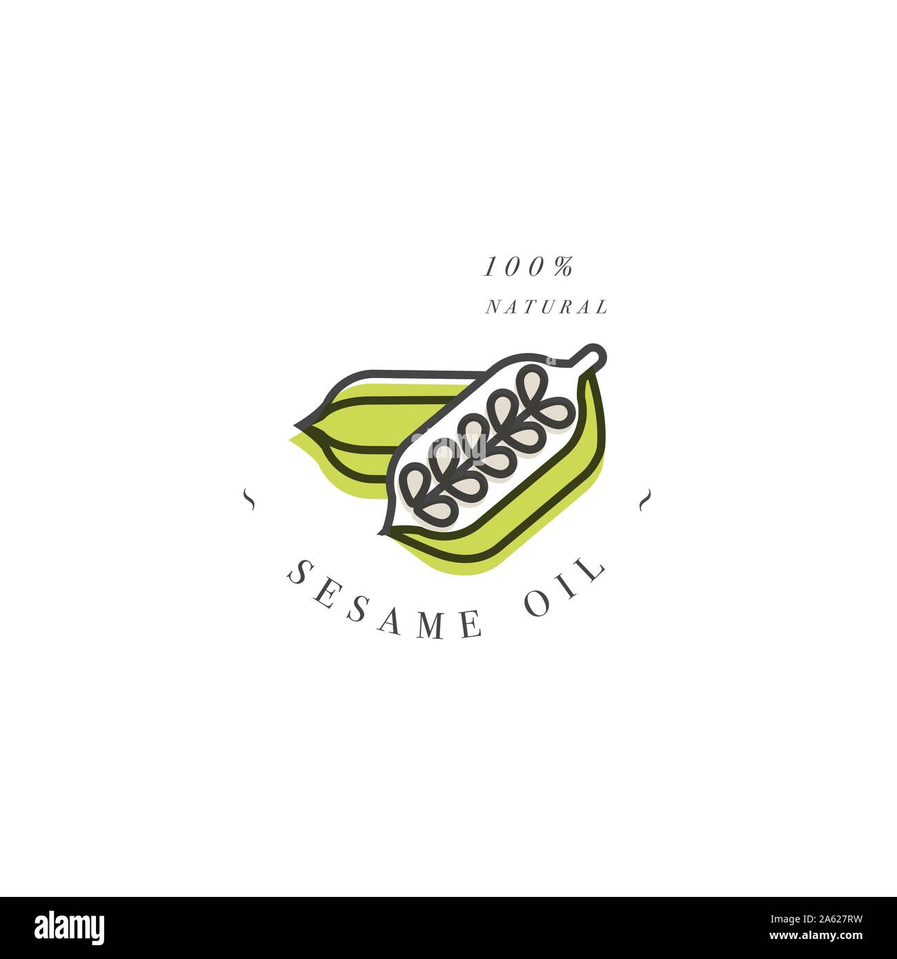 Vecteur élément de conception et icône dans le style linéaire - huile de graines de sésame - nourriture végétalienne saine. Illustration de Vecteur