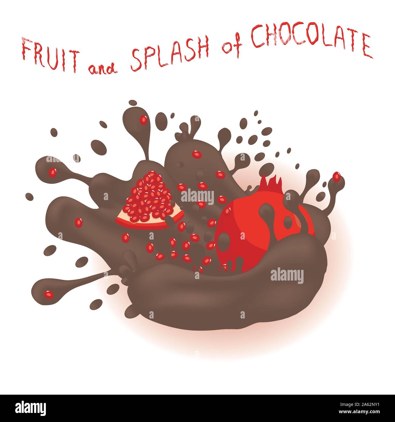 Icône vecteur illustration logo pour les fruits mûrs rouge grenat, touche de chocolat brun drop. Garnet est constituée d'éclaboussures de liquides d'écoulement goutte à goutte Chocol Illustration de Vecteur