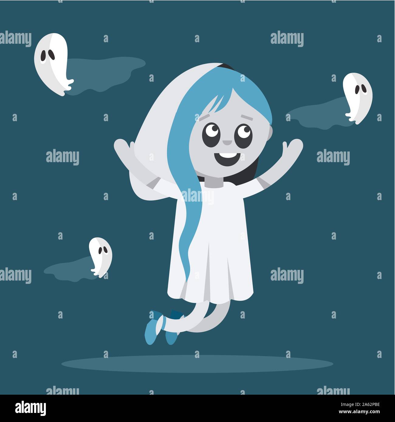 Cute kid dans un fantôme célébrer Halloween Costume Illustration de Vecteur