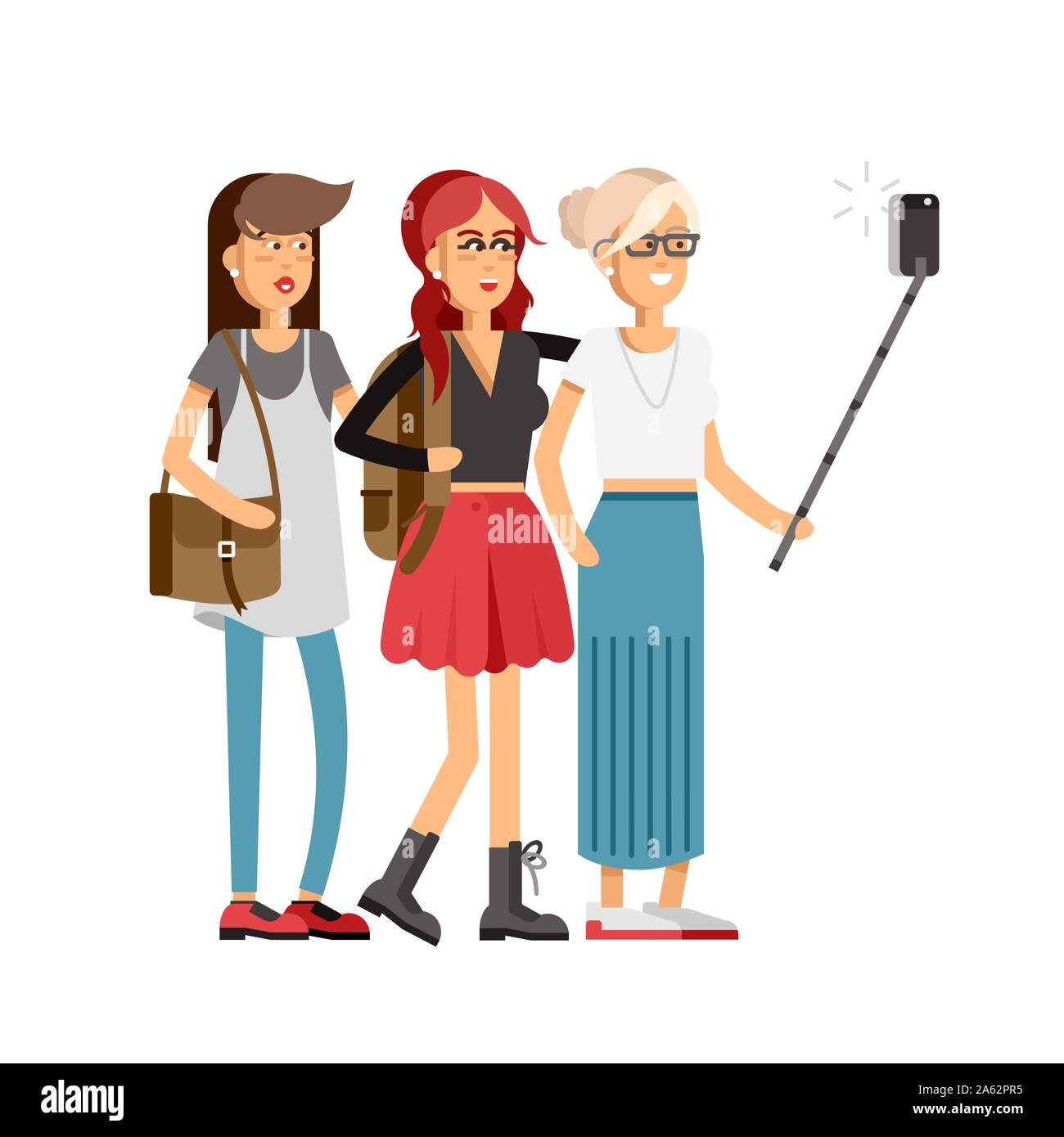 Selfie a tourné trois jeunes filles Illustration de Vecteur