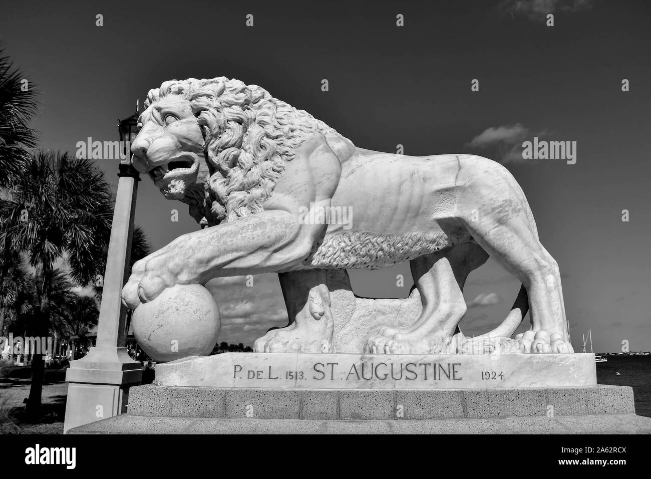 Saint Augustin, en Floride. 25 janvier , 2019. Lion sur Bridge of Lions construit en 1924 à la vieille ville en Floride Côte Historique Banque D'Images