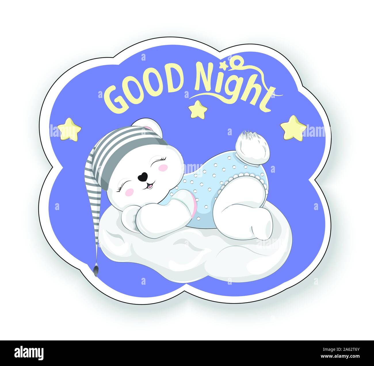 Bonne Nuit Bebe Endormi Autocollant Ours Sur Cloud Dans Les Rayures Photo En Dessin A La Main Style Pour Douche De Bebe Carte De Vœux Partie Invitati Image Vectorielle Stock Alamy