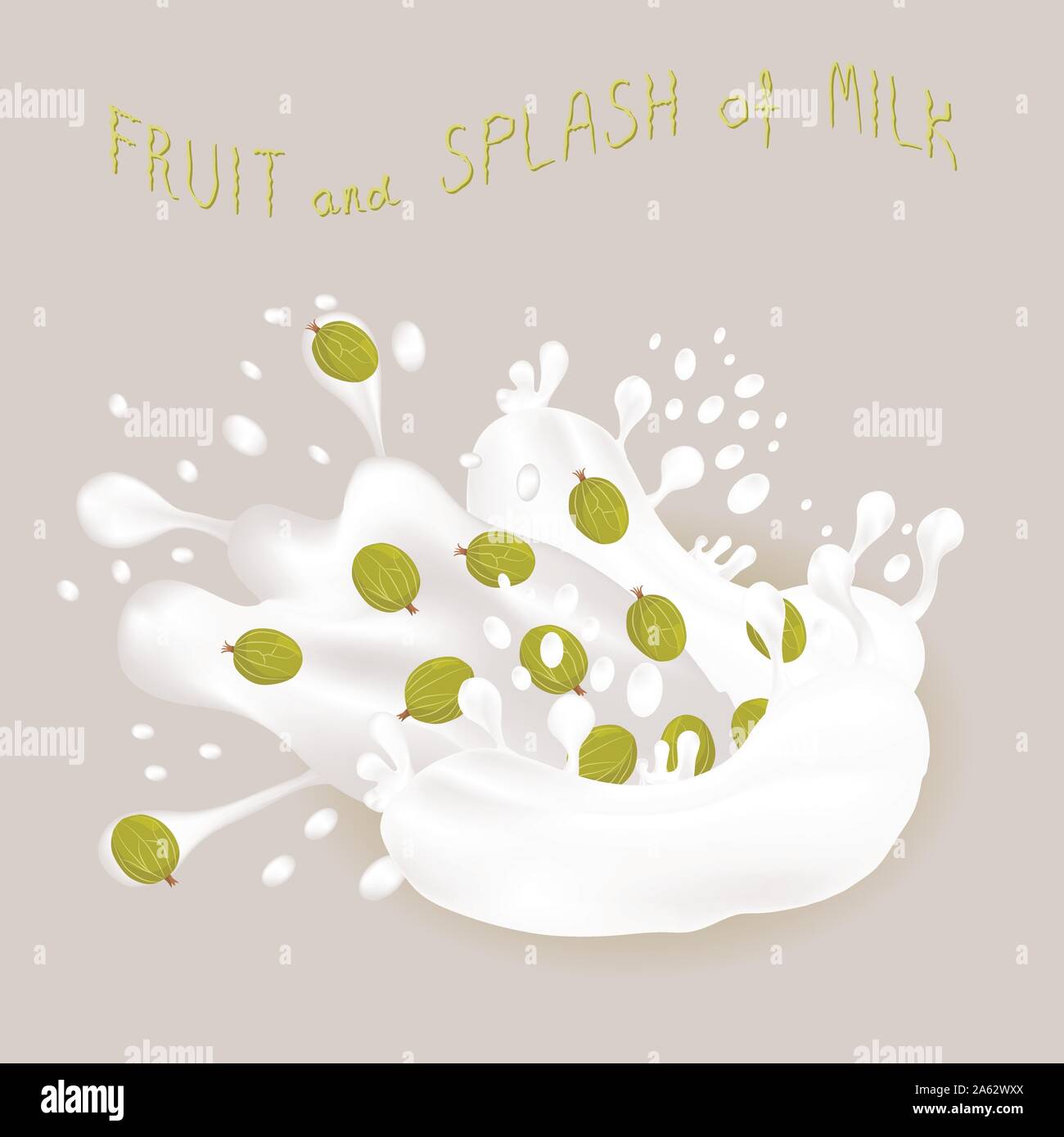 Abstract vector illustration icône logo pour de petits fruits mûrs de groseille verte,splash de descente du lait blanc.de groseille est constituée de l'écoulement goutte à goutte d'éclaboussures Illustration de Vecteur