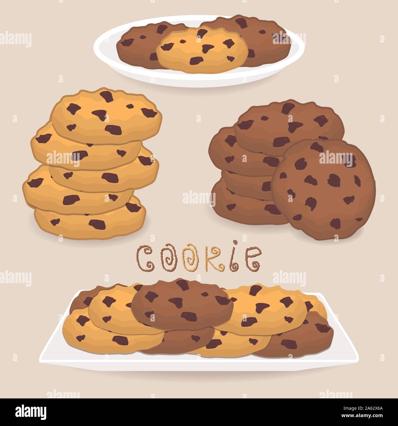 Icône vecteur illustration logo pour pile de biscuits sablés, biscuit sur la plaque blanche. Cookie est constituée de naturel sweet dessert français Illustration de Vecteur