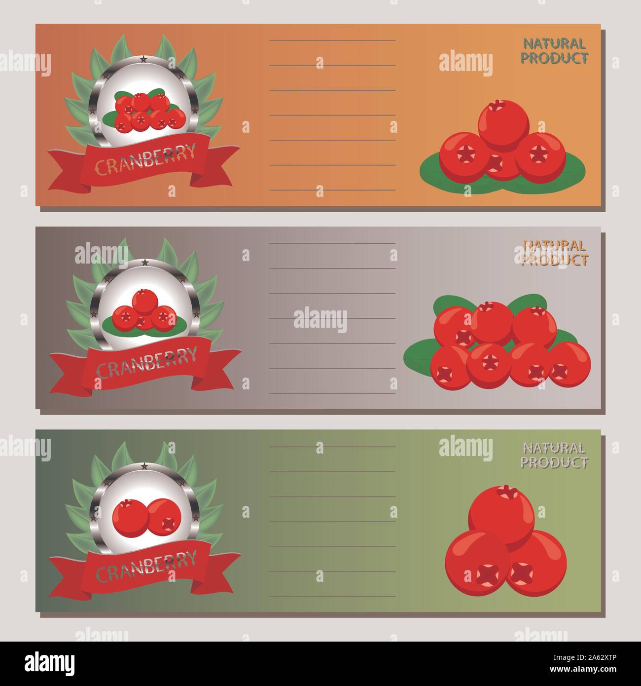 Abstract vector illustration icône logo pour ensemble de petits fruits mûrs, de canneberge rouge feuille verte sur fond de fruits. Cranberry est constituée de label natur Illustration de Vecteur