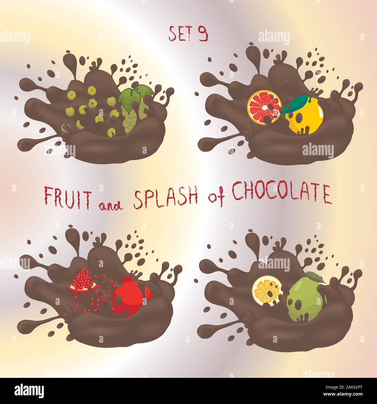 Logo Icône vecteur pour les fruits, raisin, pamplemousse pomélo, grenat, touche de chocolat brun drop. Profil de pamplemousse chocolat goutte d'éclaboussures. Manger des fruits Illustration de Vecteur