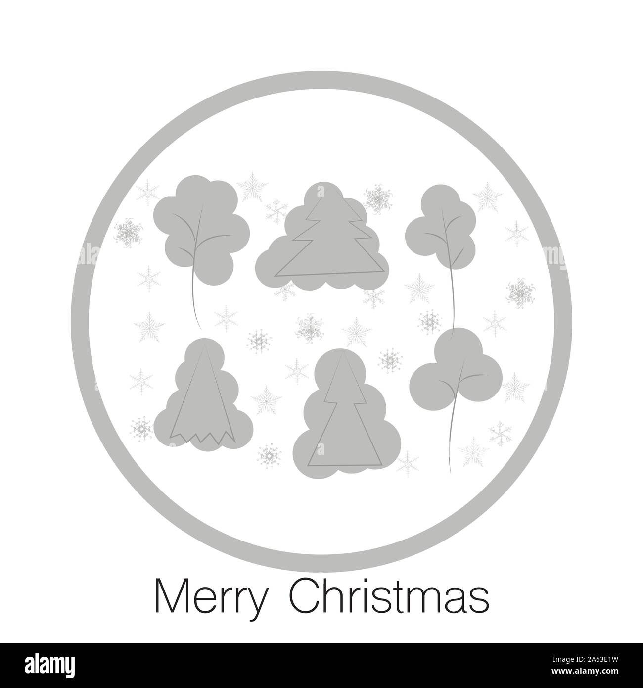 Carte postale de Noël Nouvel An des arbres et les flocons. Maison de vacances d'hiver heureux avec décor peint la nature des éléments. Illustration vecteur de conception d'arrière-plan Illustration de Vecteur