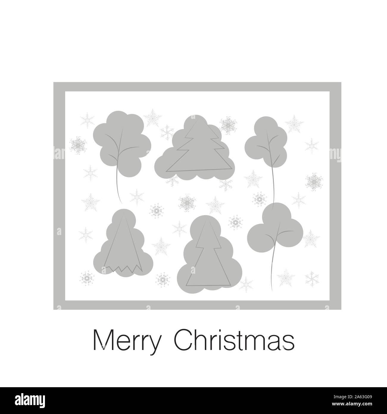 Carte postale de Noël Nouvel An des arbres et les flocons. Maison de vacances d'hiver heureux avec décor peint la nature des éléments. Illustration vecteur de conception d'arrière-plan Illustration de Vecteur