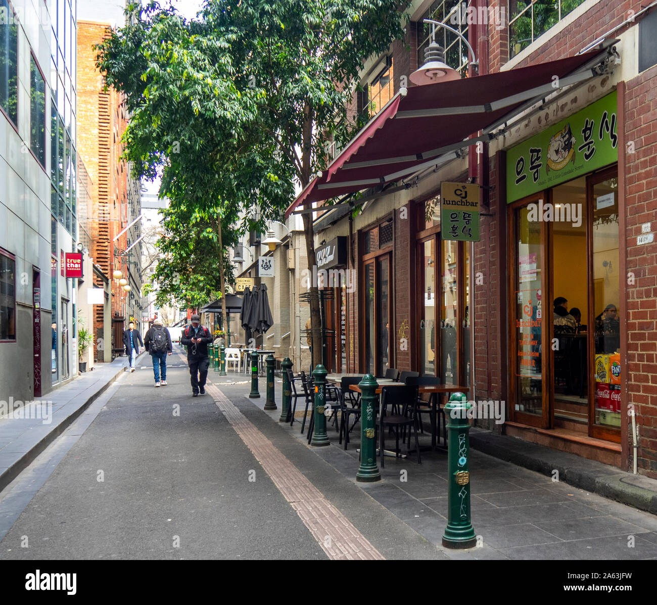 Zone réservée pour les repas en plein air dans le matériel Lane Melbourne Victoria en Australie. Banque D'Images