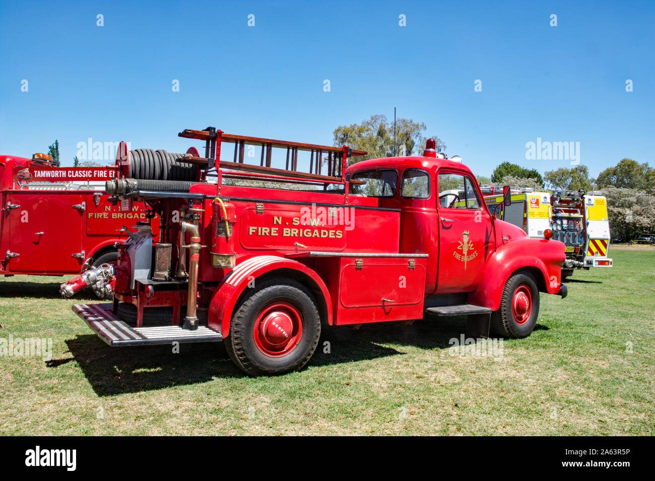 Vintage restauré 1960 Bedford Fire Brigade chariot moteur. Banque D'Images