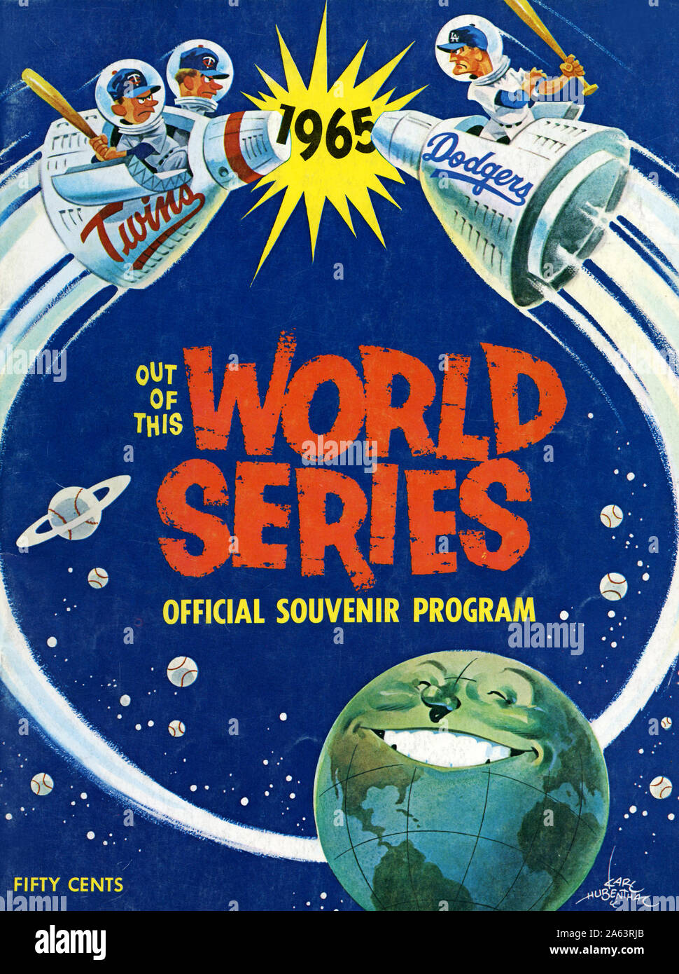 Vintage pochette sur le programme publication pour 1965 World Series entre les Dodgers de Los Angeles et les Twins du Minnesota. Banque D'Images