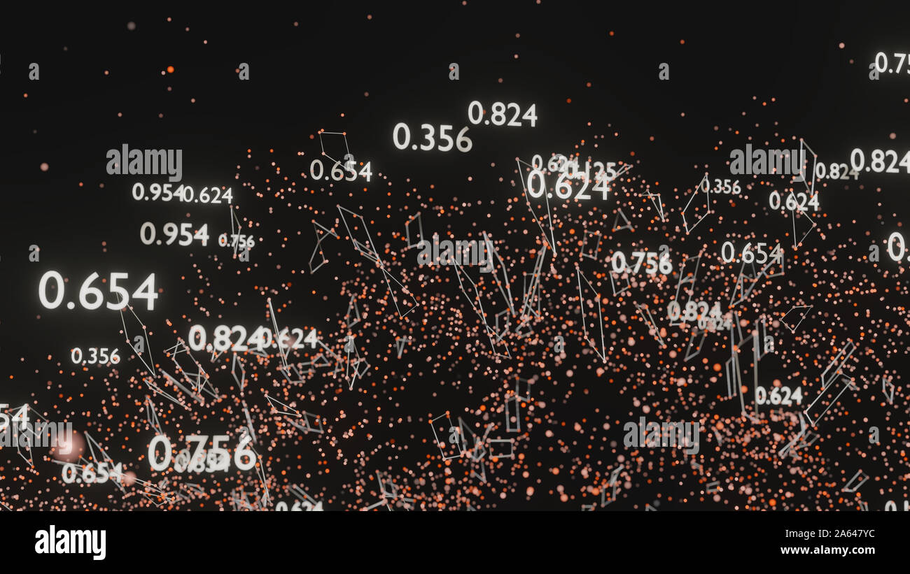 Réseau de lignes abstraites et des nombres aléatoires. Données d'entreprise. 3D illustration Banque D'Images