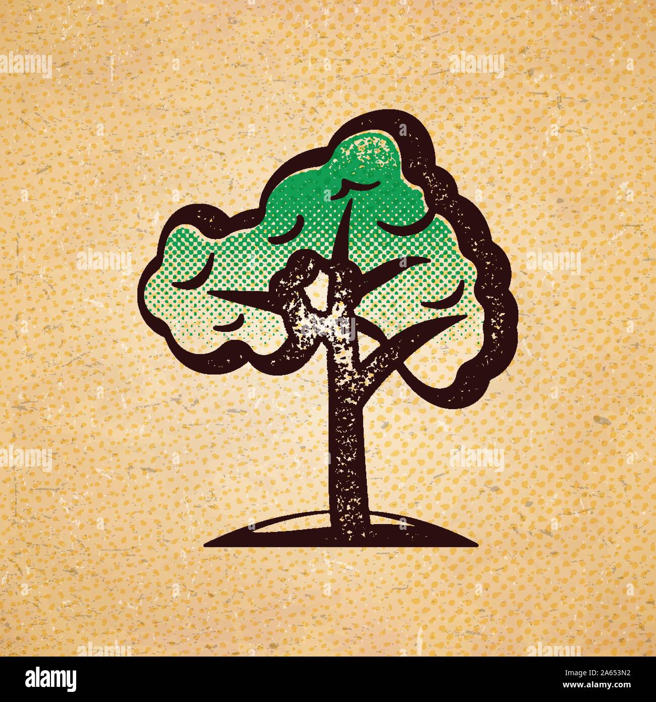 Carte vintage avec arbre sur vieux papier rayé Illustration de Vecteur