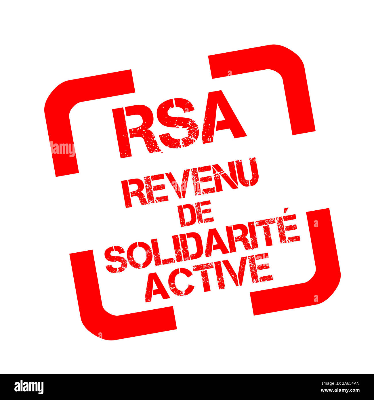 Timbres en caoutchouc avec texte RSA, revenu de solidarité active en langue française Banque D'Images