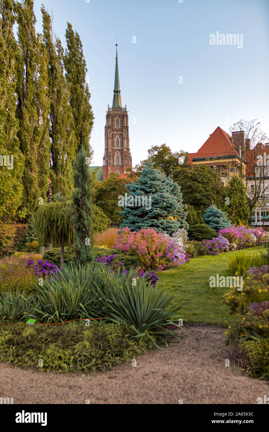 Jardin botanique de Wroclaw, Pologne. Le jardin a été construit de 1811 à 1816 à l'île de la cathédrale (Ostrow Tumski), la partie la plus ancienne de la ville. Banque D'Images
