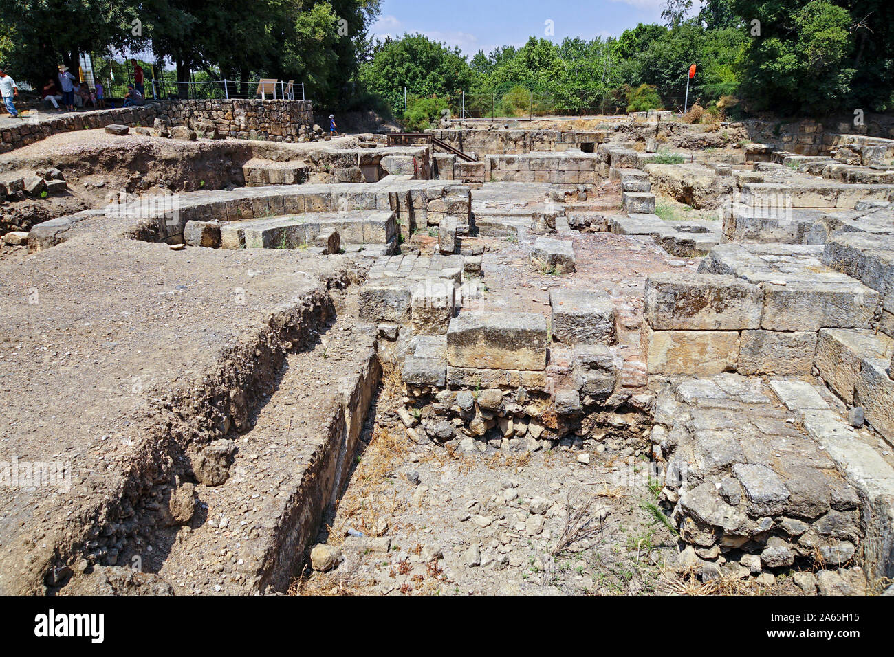 Le Palais d'Agrippa II à partir du premier siècle de notre ère, des vestiges de l'entrée principale. Photographié à l'Hermon réserve naturelle et archéologique de flux Banque D'Images