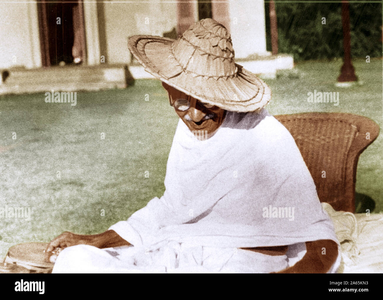 Mahatma Gandhi en filature Maison Birla, New Delhi, Inde, Asie, novembre 1947 Banque D'Images