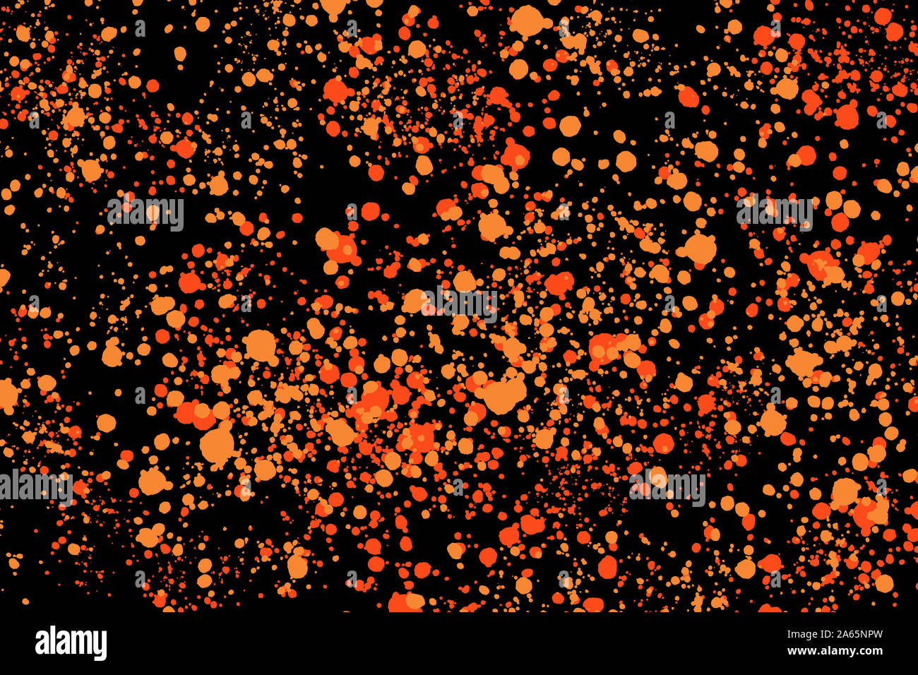 Orange fluo et éclaboussures de peinture jaune sur fond noir. Résumé de la texture pour la conception de sites web, l'impression numérique ou le concept design. Banque D'Images