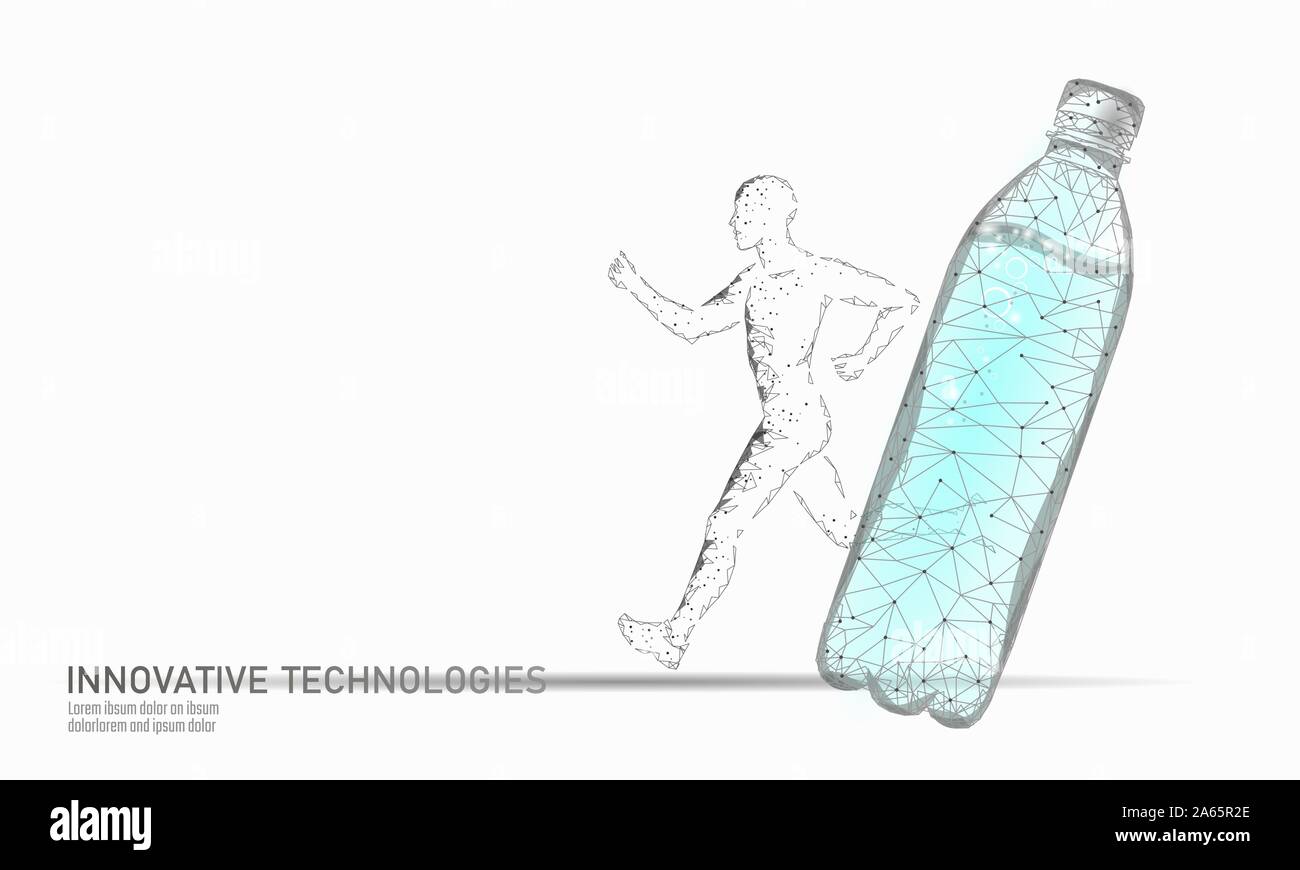 Bouteille de l'eau aqua jogger concept de réhydratation. Soins de santé contre la déshydratation electrolytes isotoniques boire. Runner sportsman 3D de vecteur poly bas Illustration de Vecteur