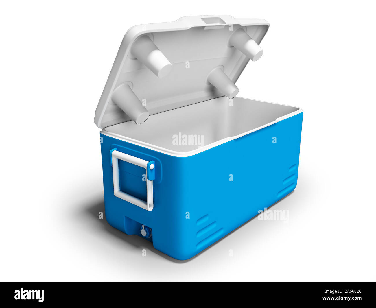 Réfrigérateur bleu ouvert pour portable pour les boissons de refroidissement 3D render isolé sur fond blanc avec ombre Banque D'Images