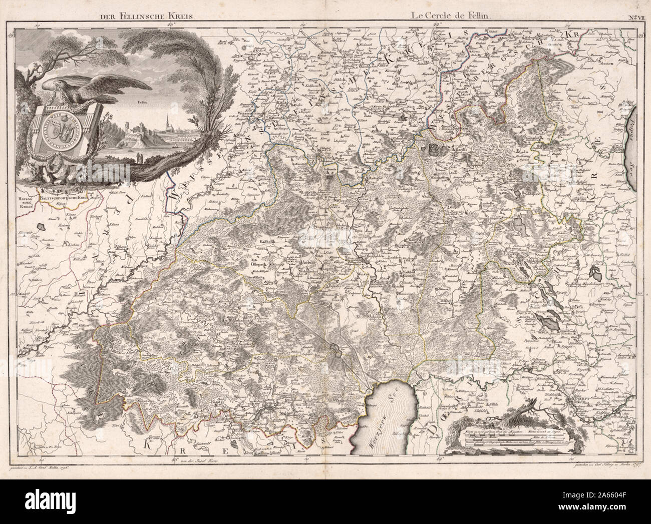 Eesti : Ludwig August von Liefland Mellin, Atlas, de l'oder von den Gouvernementern beyden u. Herzogthümern Ehstland Lief- und, und der Provinz Oesel. Ce travail contenant 14 cartes est le premier Atlas complet de la Lettonie et l'Estonie. Le compilateur de l'atlas, le comte Ludwig August Mellin (1754-1835), était un Allemand de la Baltique qui est né à Tuhala, l'Estonie, alors une province de l'Empire russe. Lors d'une visite à Riga en 1782, le Prince Paul de Russie aurait demandé à voir une carte montrant l'emplacement de la division de la Livonienne armée russe. Quand il s'avérait qu'un tel site existait, Mellin, puis a vous Banque D'Images