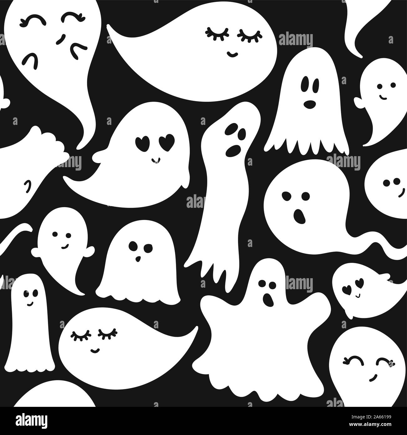 Halloween Fantômes Cute seamless pattern, doodle set design. Badges rétro. Isolé à la main avec l'emblème des caractères. Halloween party signe ou logo. Goo Illustration de Vecteur
