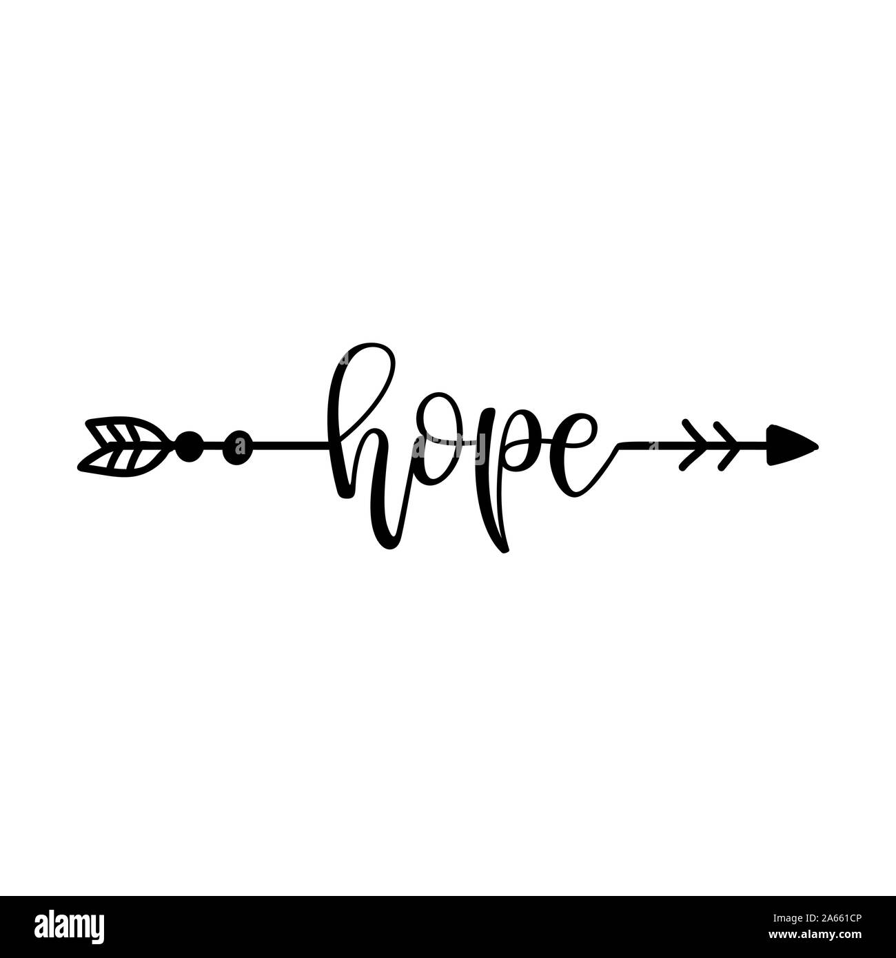 'Hope' en flèche boho - belle calligraphie lettrage citation. Conception d'encre de tatouage, manuscrites ou des cartes de vœux. Vecteur moderne de l'art. Illustration de Vecteur