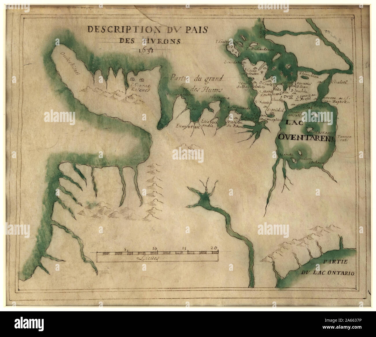 Carte des pays Huron, 1631-51 Banque D'Images