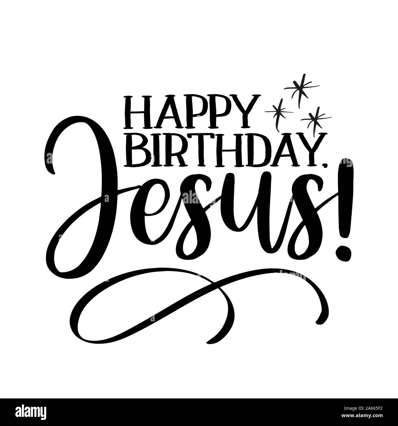 Joyeux anniversaire Jésus ! - Expression calligraphie pour Noël. Lettrage dessiné à la main pour Noël cartes de voeux, des invitations. Bon pour t-shirt, mug, scrap boo Illustration de Vecteur