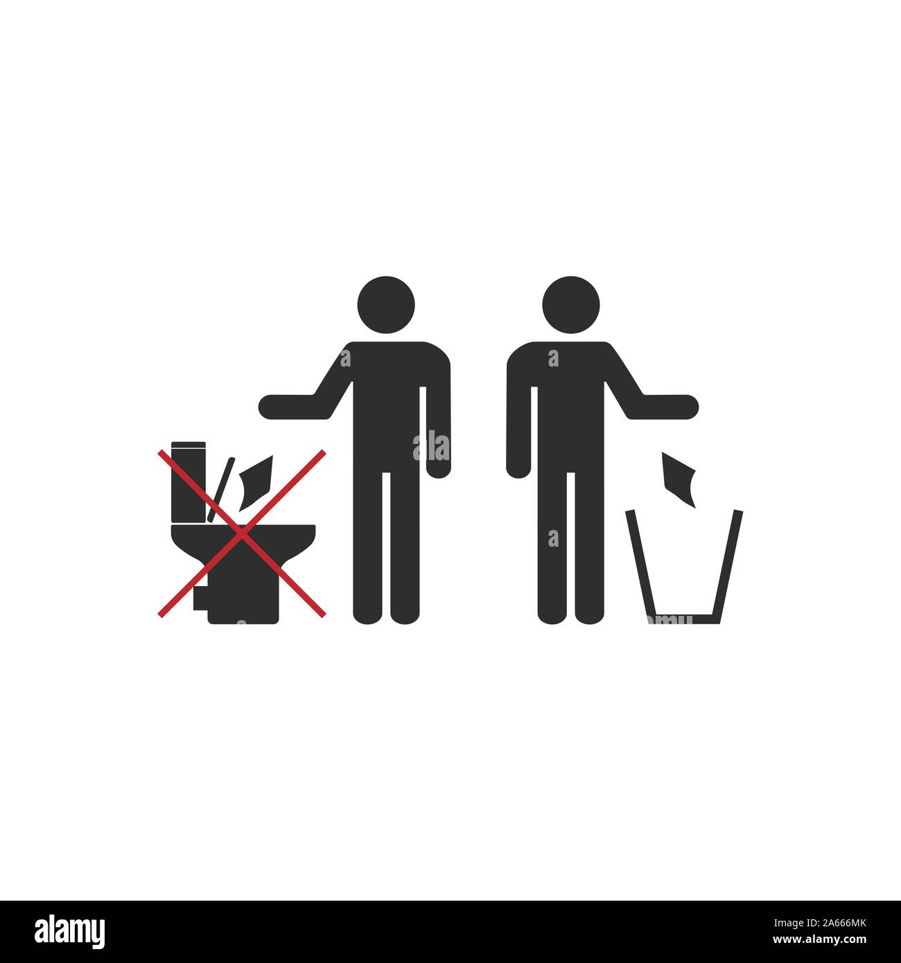 Pas de toilettes, pas d'icône de détritus dans les toilettes signe. Vector illustration design plat, Illustration de Vecteur