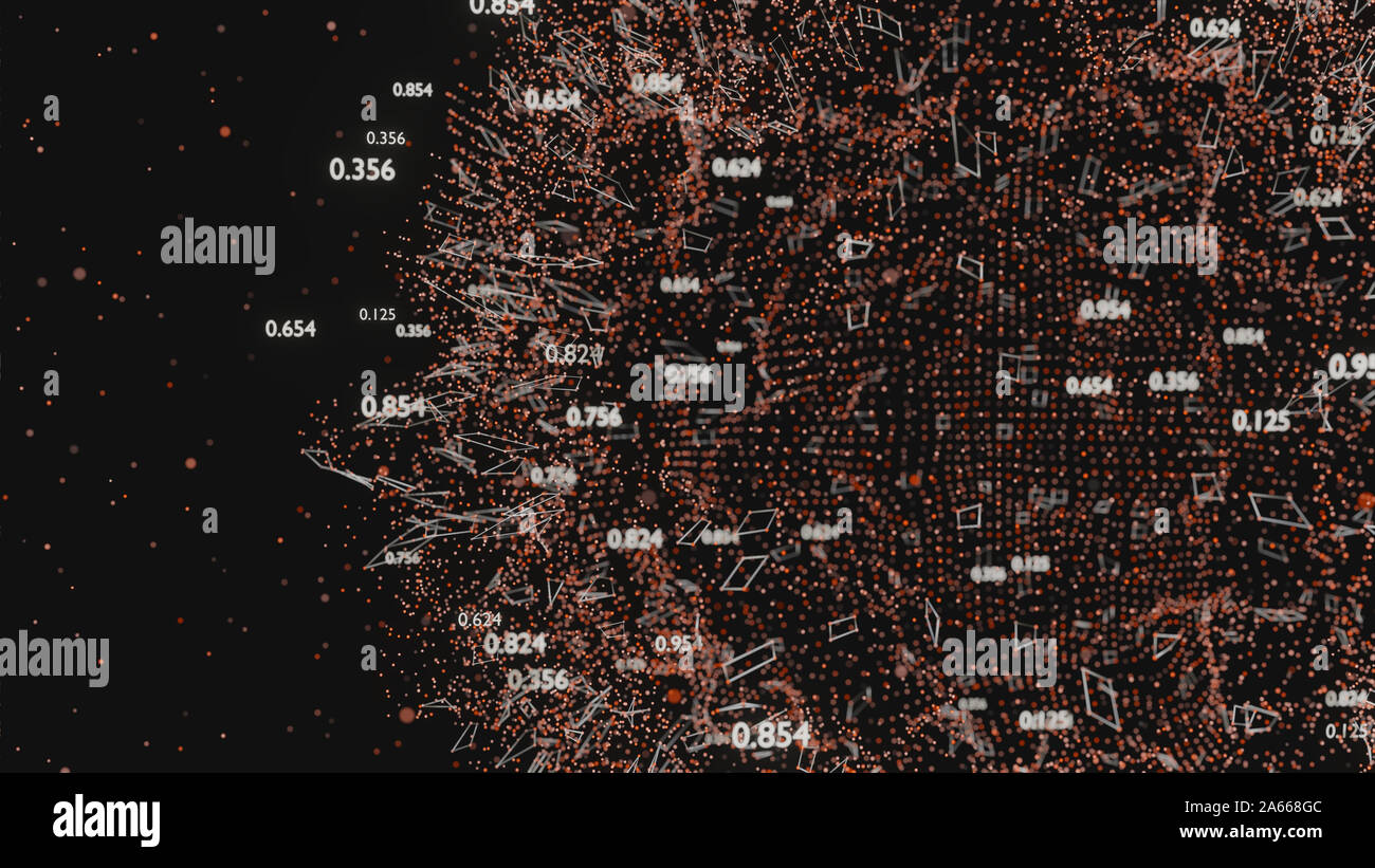 Réseau de lignes abstraites et des nombres aléatoires. Données d'entreprise. 3D illustration Banque D'Images