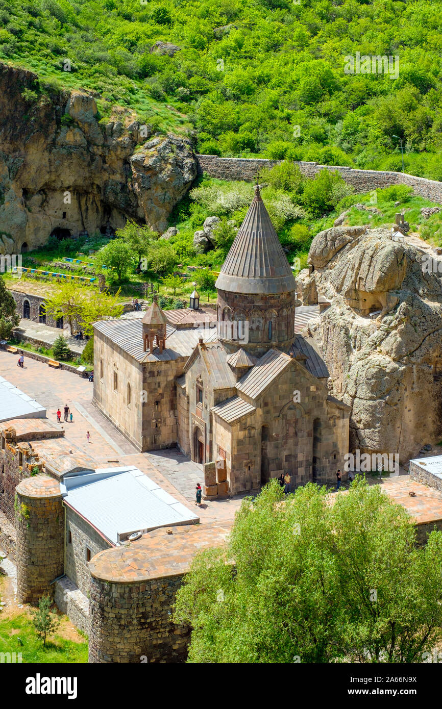Monastère de Gherart (Geghardavank), site du patrimoine mondial de l'UNESCO, la province de Kotayk, en Arménie. Banque D'Images